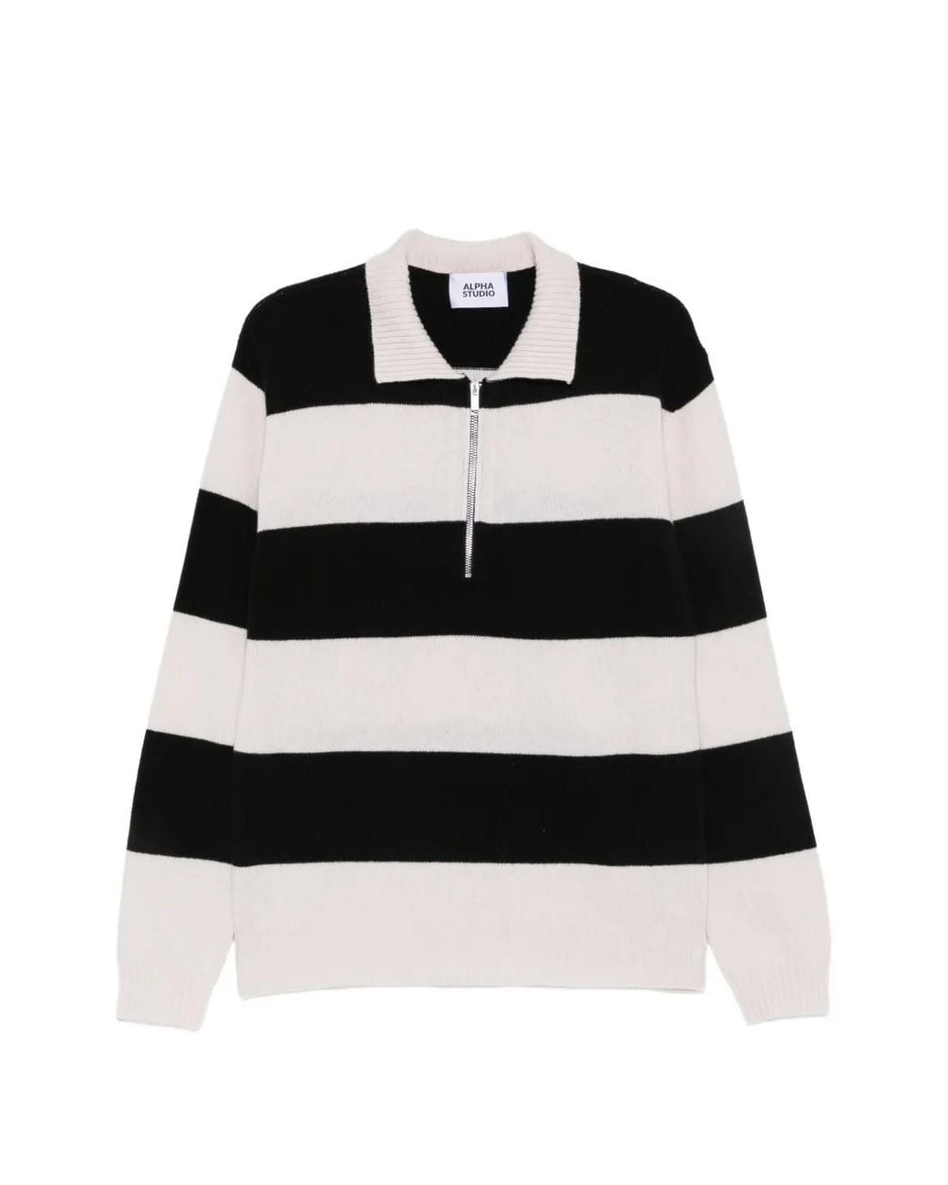 Alpha Studio Black Striped Quarter-Zip Sweater for men