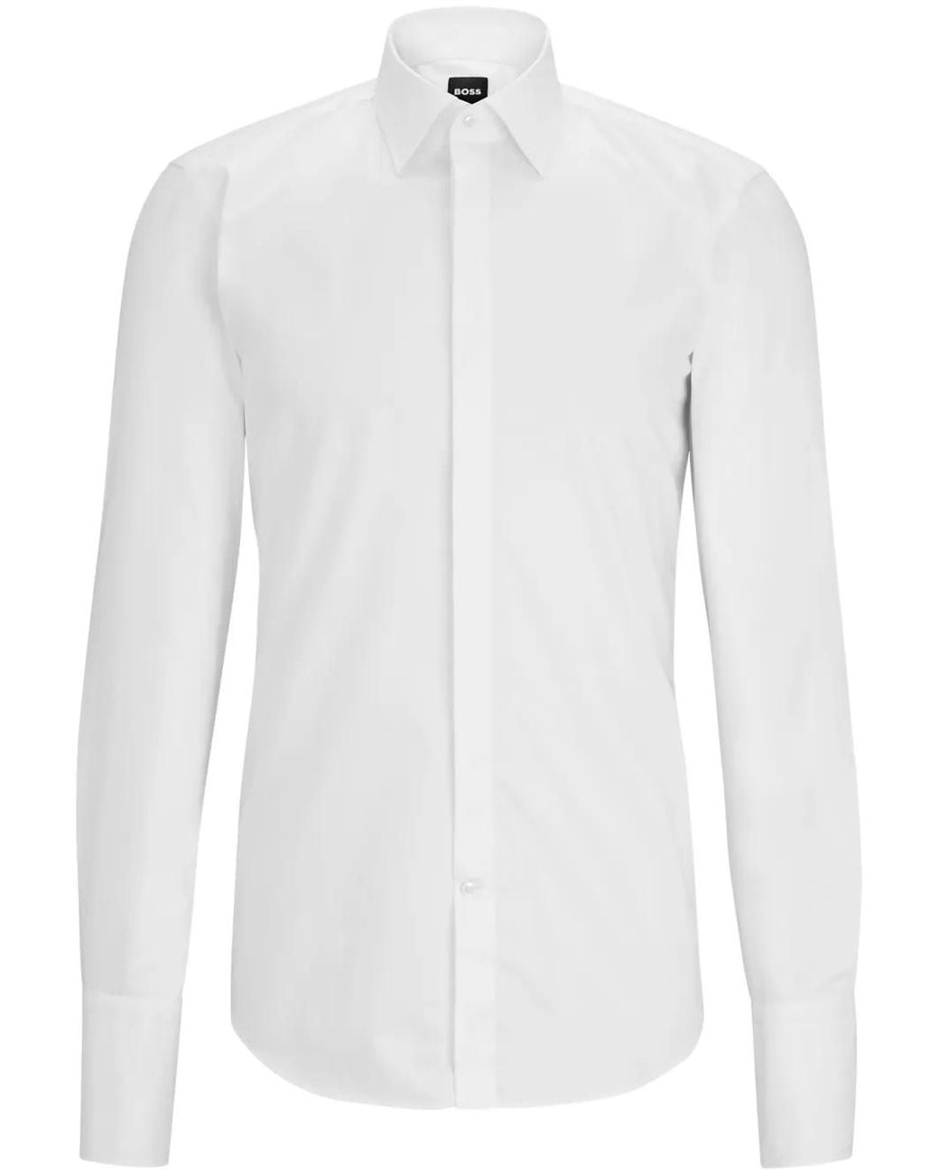 Boss White Tailored Spread-Collar Long-Sleeve Shirt for men