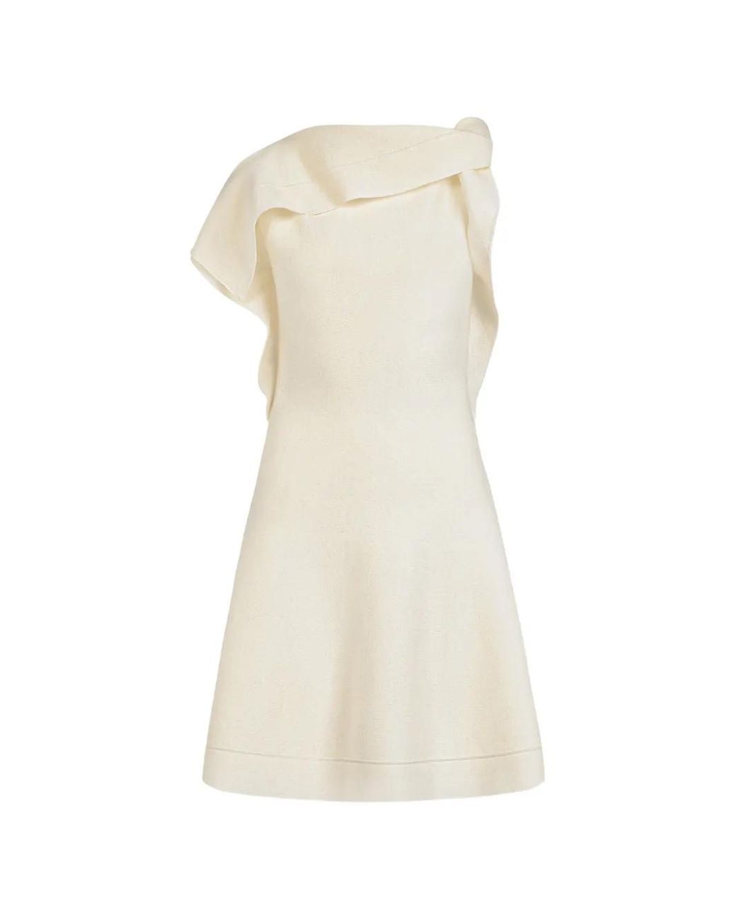 Oscar de la Renta White Draped Knitted Mini Dress