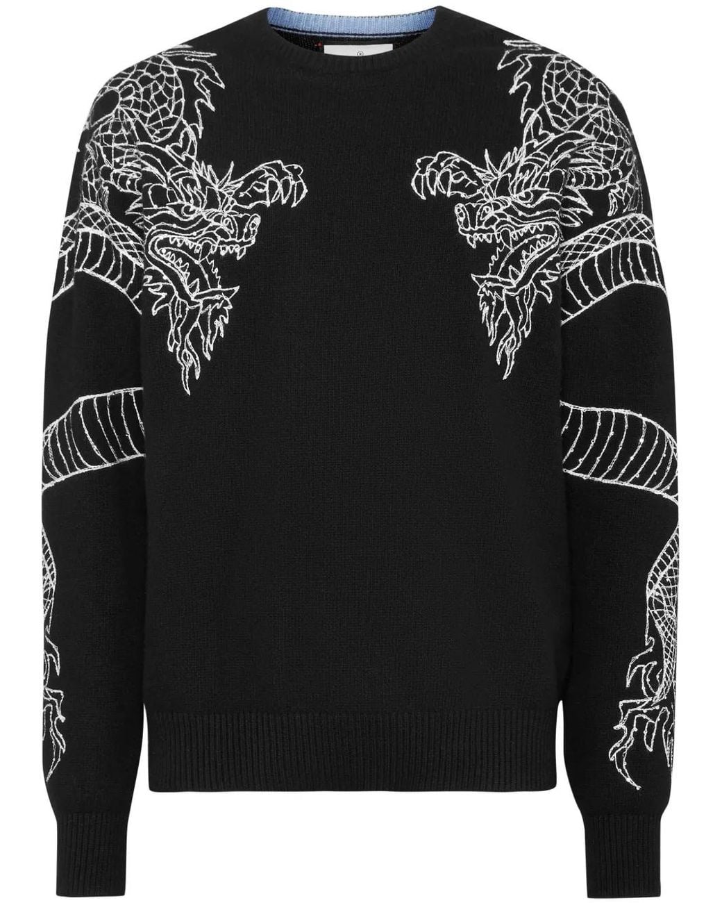 Philipp Plein Black Embroidered Dragon Wool Knit Jumper for men