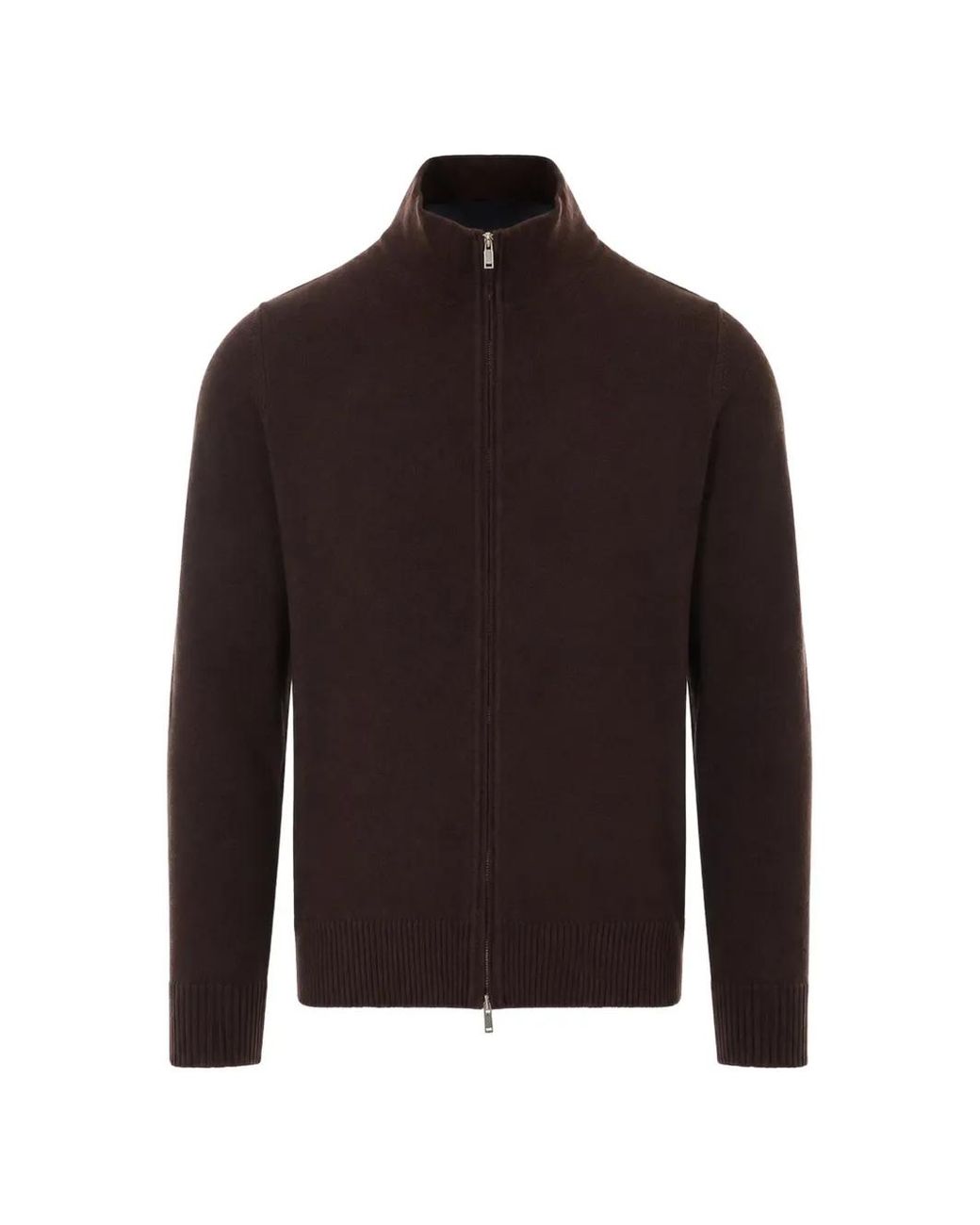 Alpha Studio Brown Zip-Up High-Neck Cardigan for men