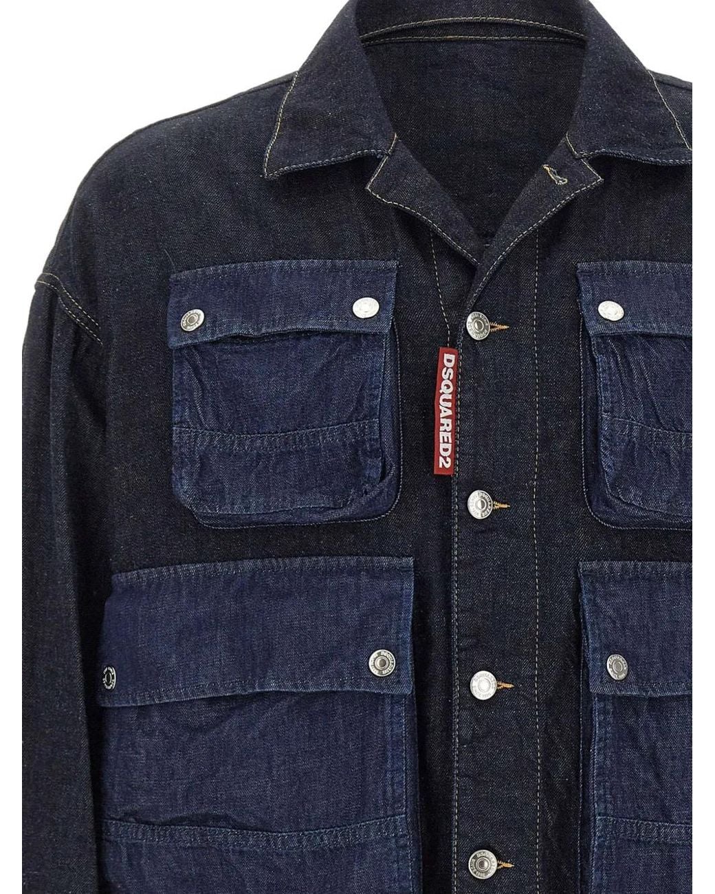 DSquared² Blue Cargo-Design Buttoned Denim Jacket for men