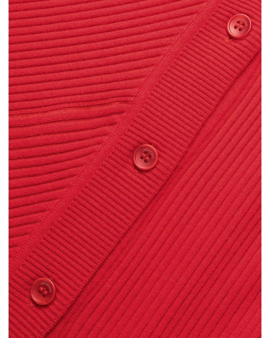 Jacquemus Red Colin Asymmetric Ribbed Wool-blend Mini Dress