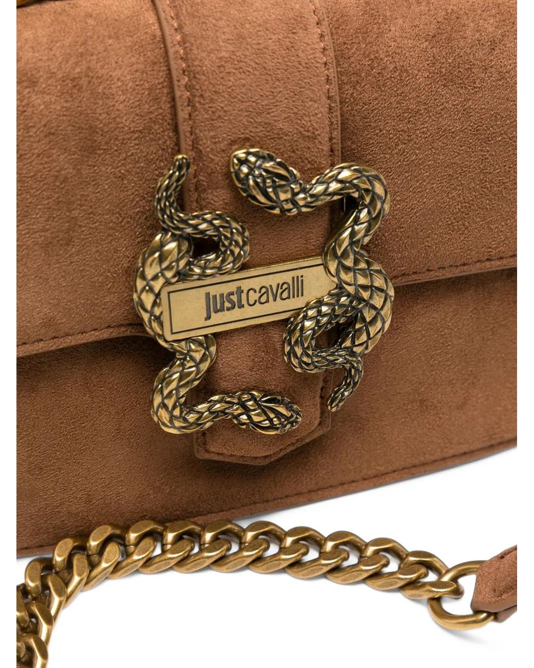 Just Cavalli Natural Snake-Plaque Suede Shoulder Bag