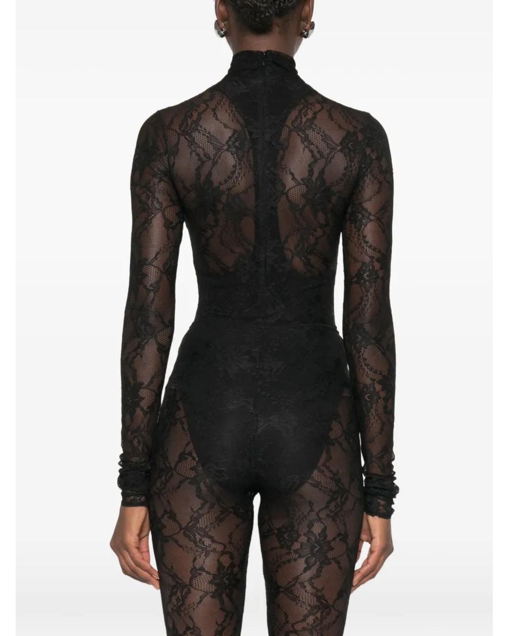 ANDAMANE Black Ziggy Lace-Patterned High-Neck Bodysuit