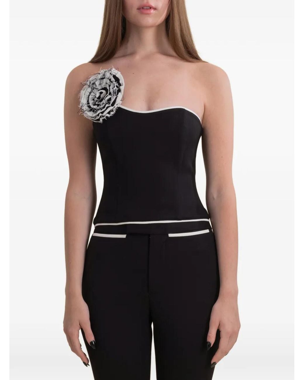 Contessa Mills Black Helix Floral-Appliqué Top