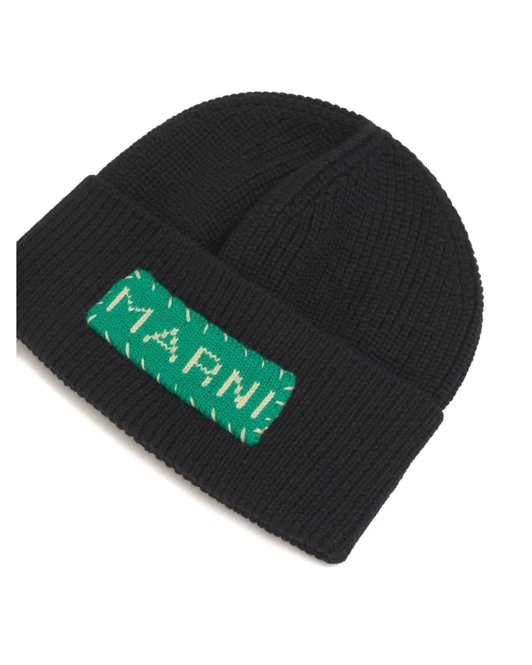 Marni Green Wool Fisherman's Rib Beanie With Patch for men