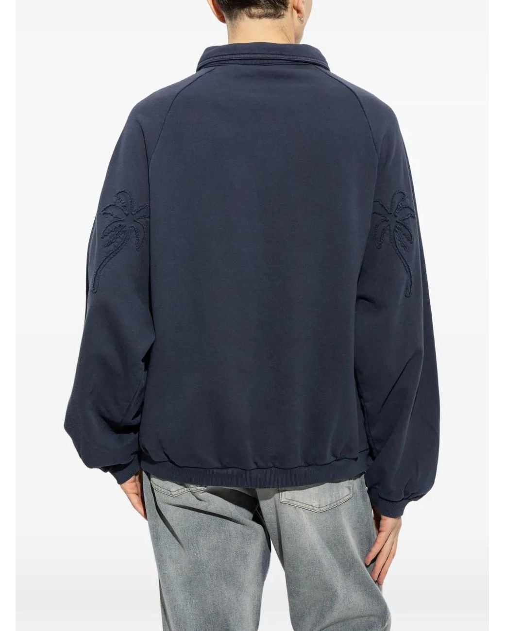 Palm Angels Palm Shadow Zipped Crew Polo Shirt in Blue for Men | Lyst
