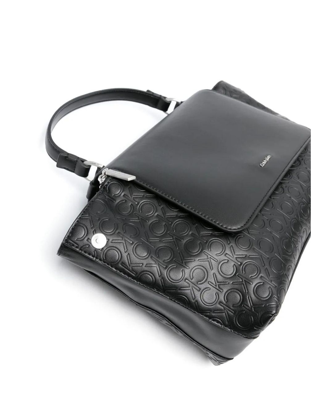 Calvin Klein Black Monogram-Pattern Logo-Plaque Bag