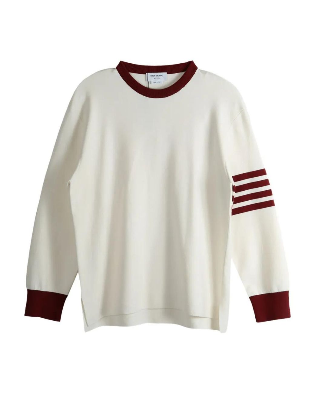 Thom Browne White Four-Stripe Crew-Neck Sweater for men