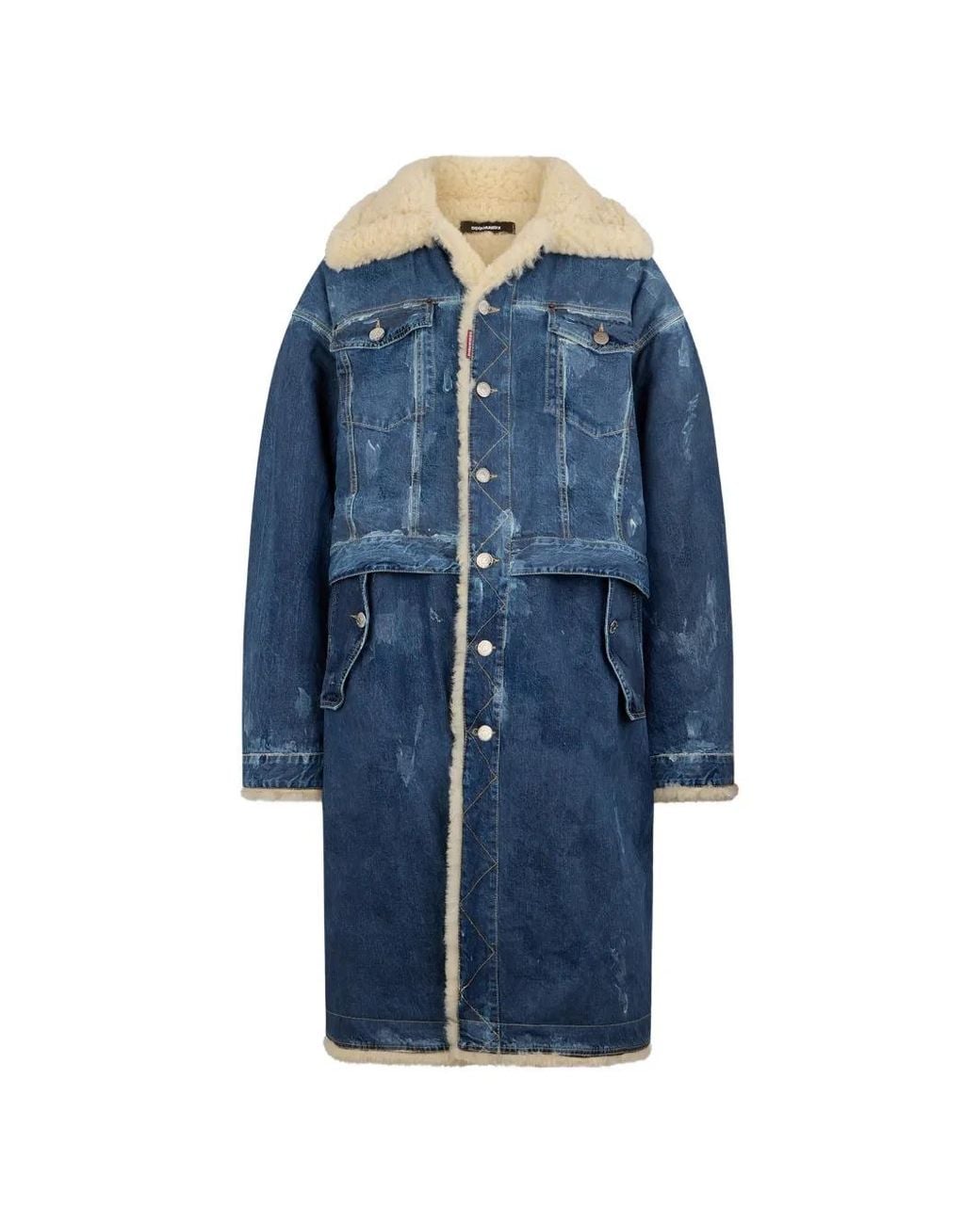 DSquared² Blue Shearling-Trimmed Layered Parka for men