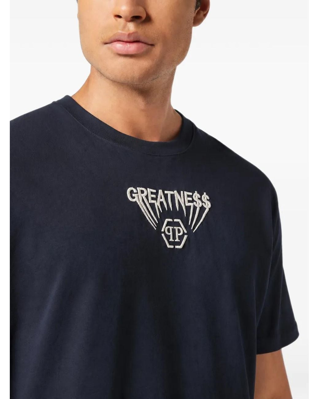 Philipp Plein Blue Embroidered Logo-Patch T-Shirt for men
