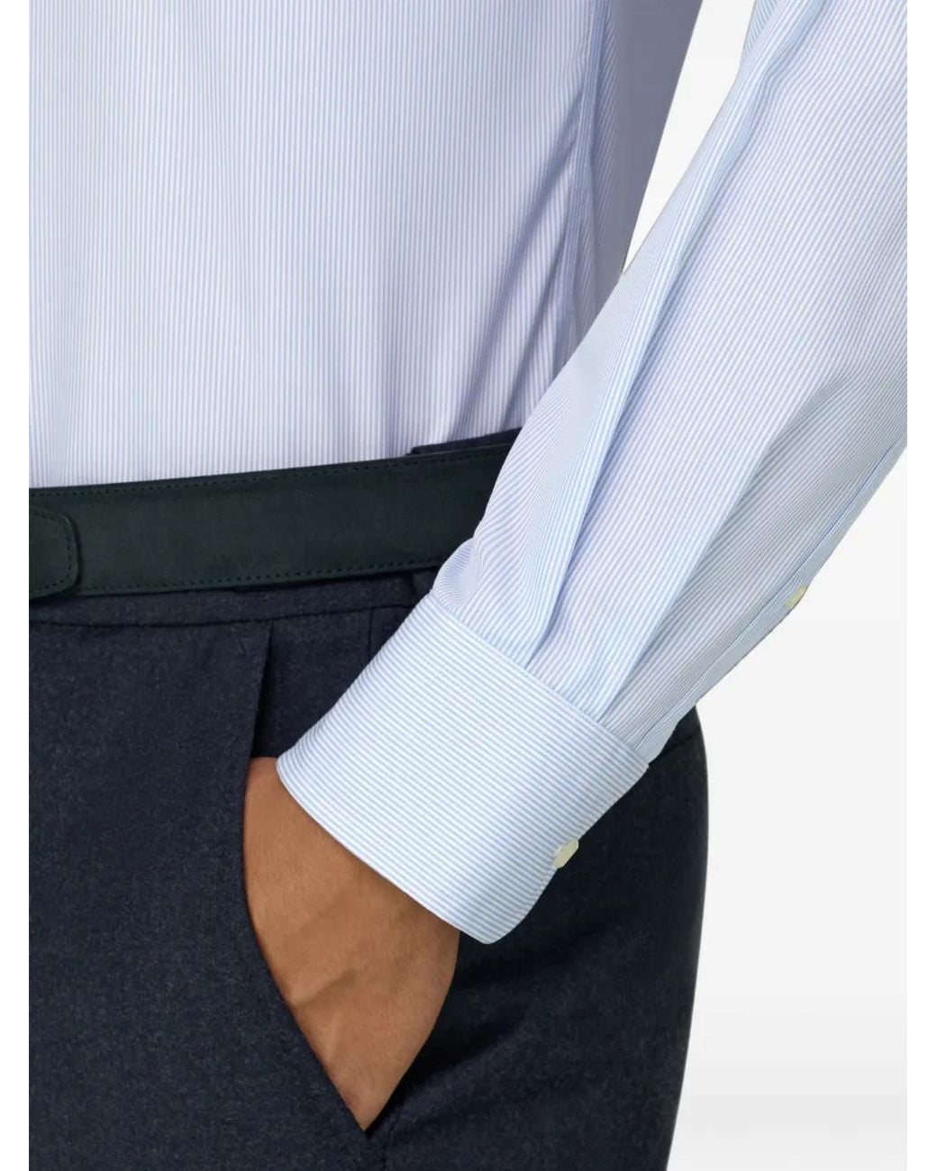 Boggi Blue Striped Non-Iron Cotton Slim Fit Shirt for men