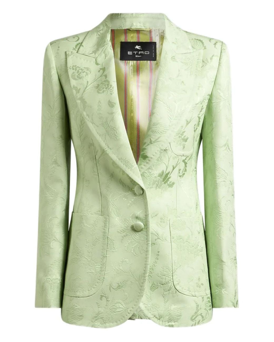 Etro Green Single-Breasted Jacquard Jacket With Floral Motif