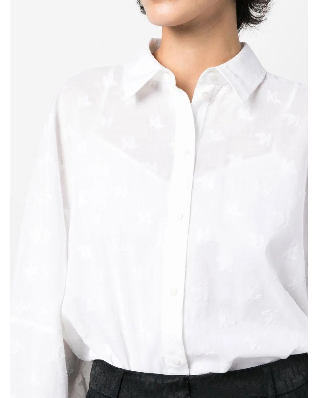 Karl Lagerfeld White Long-Sleeve Monogram Cotton Shirt