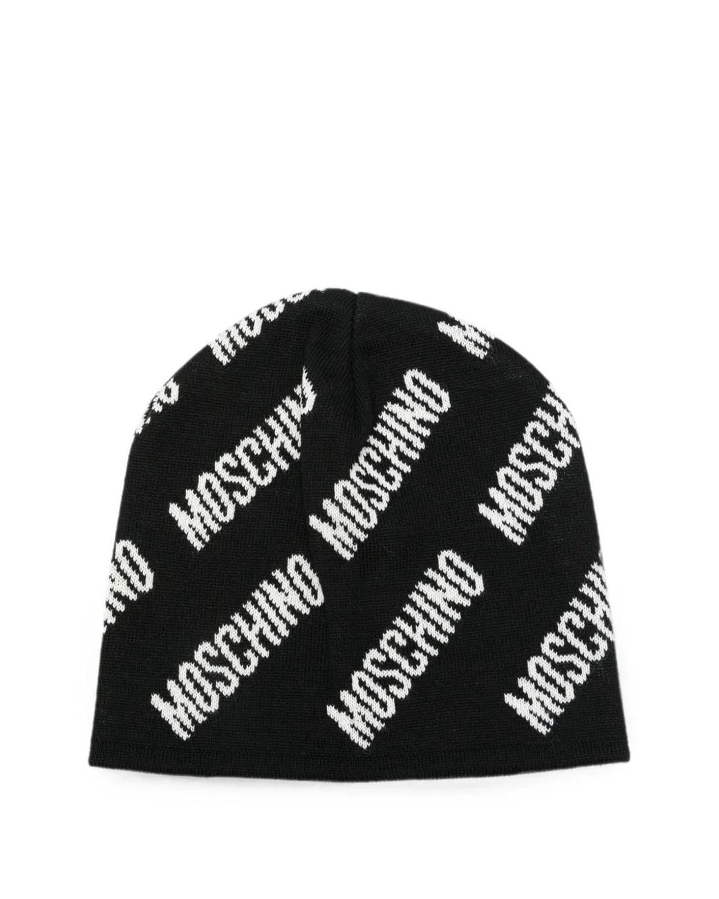 Moschino Black Bonnet À Logo Imprimé for men
