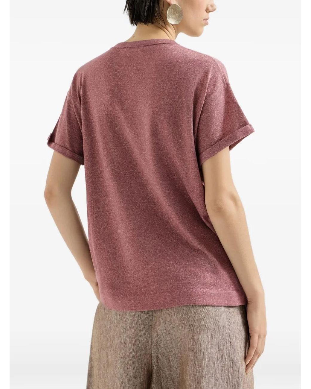 Brunello Cucinelli Pink Sparkling Cashmere And Silk Lightweight Knit T-Shirt