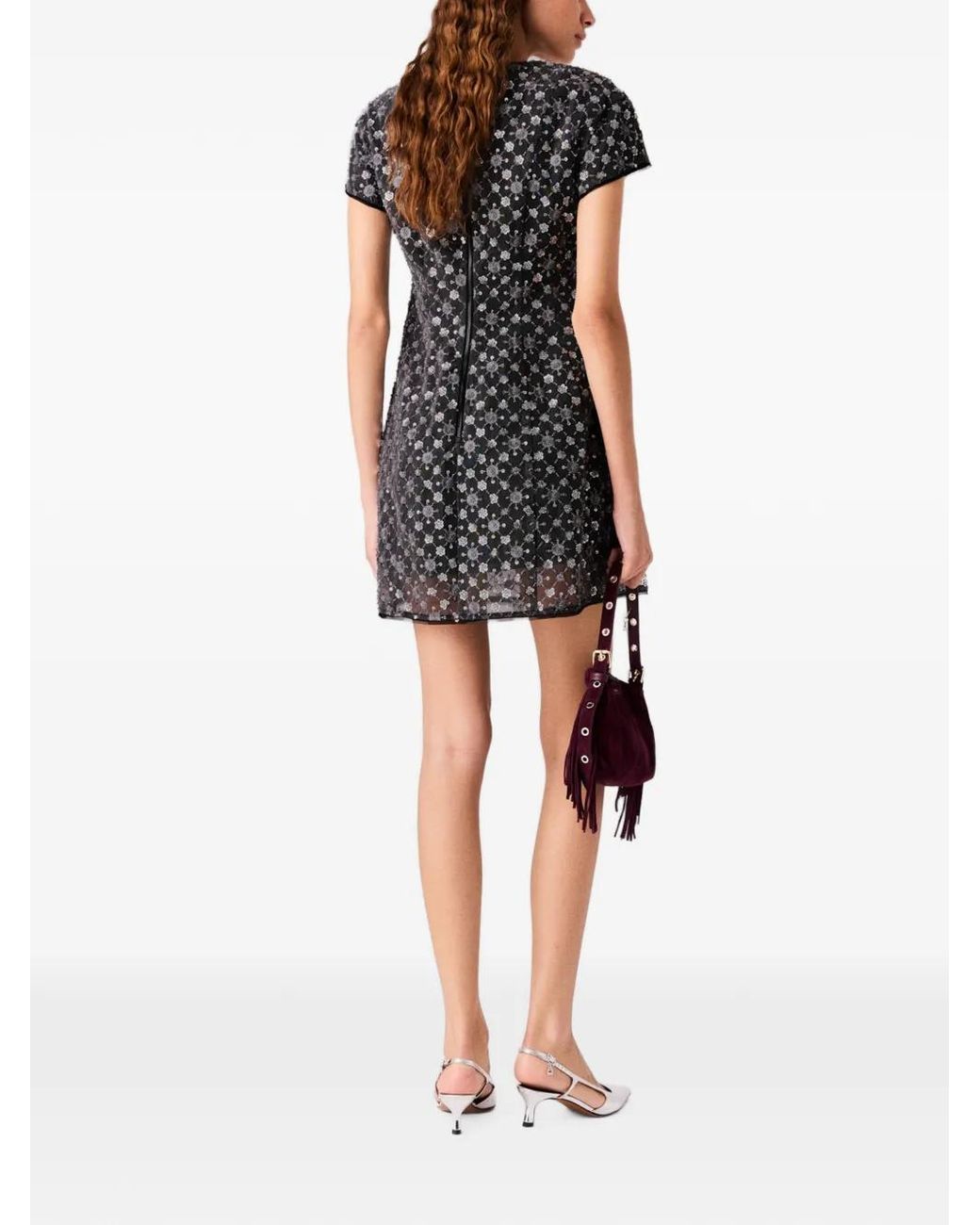 Maje Black Short Dress With Rhinestones