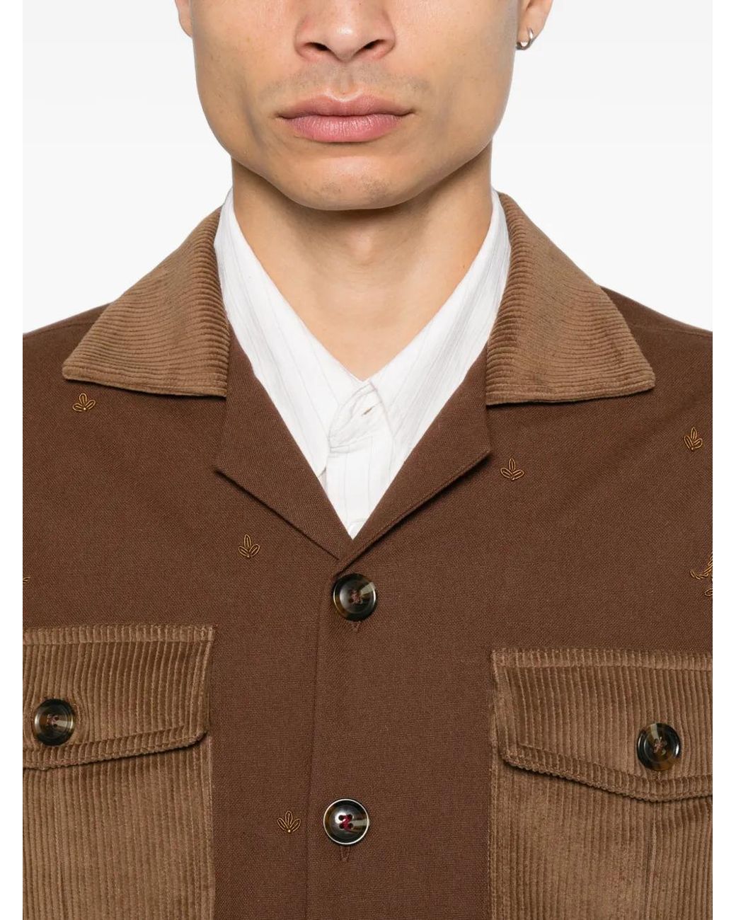 BAZISZT Brown Anakin Embroidered Overshirt for men