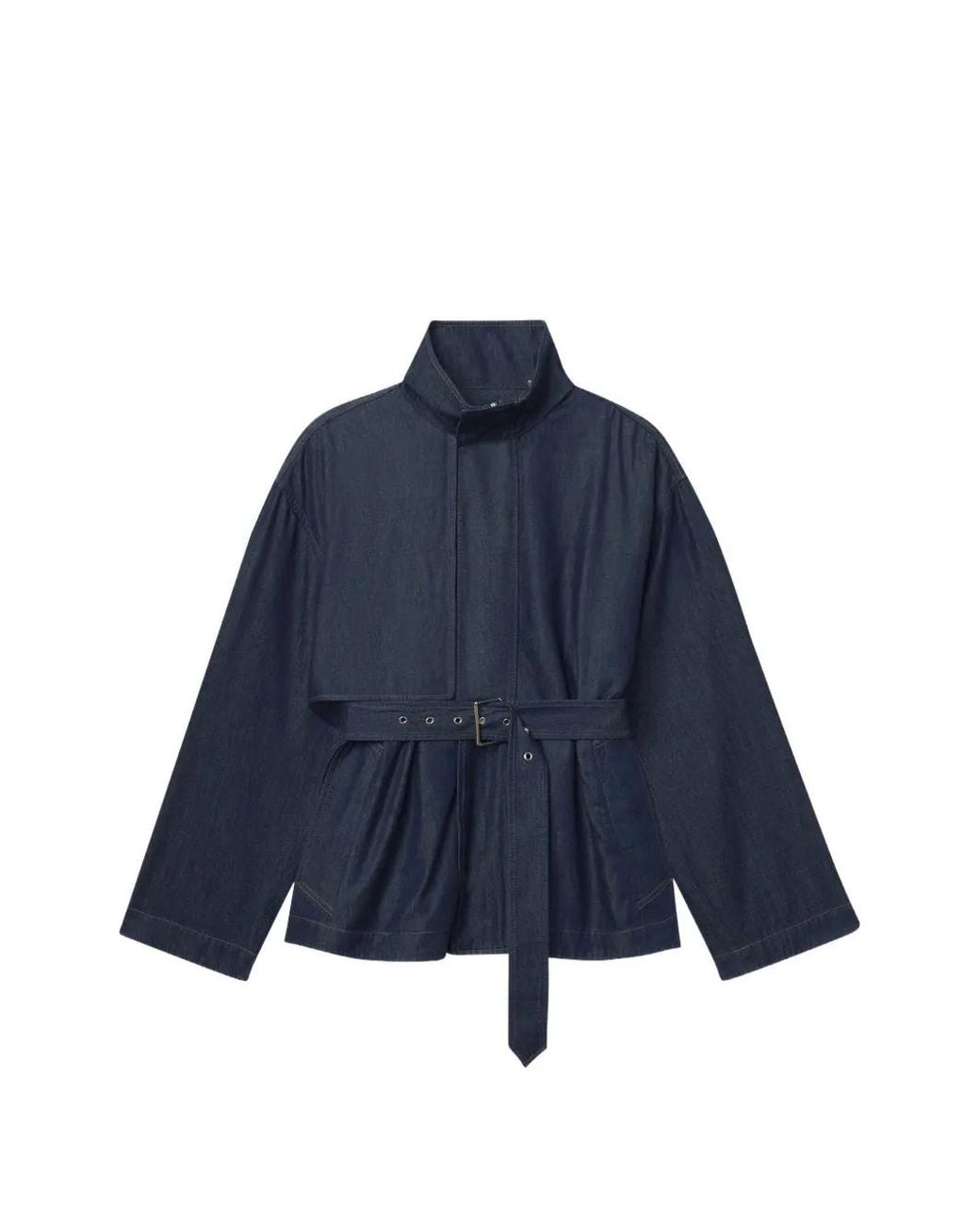 FRAME Blue The Short Field Belted Denim Jacket