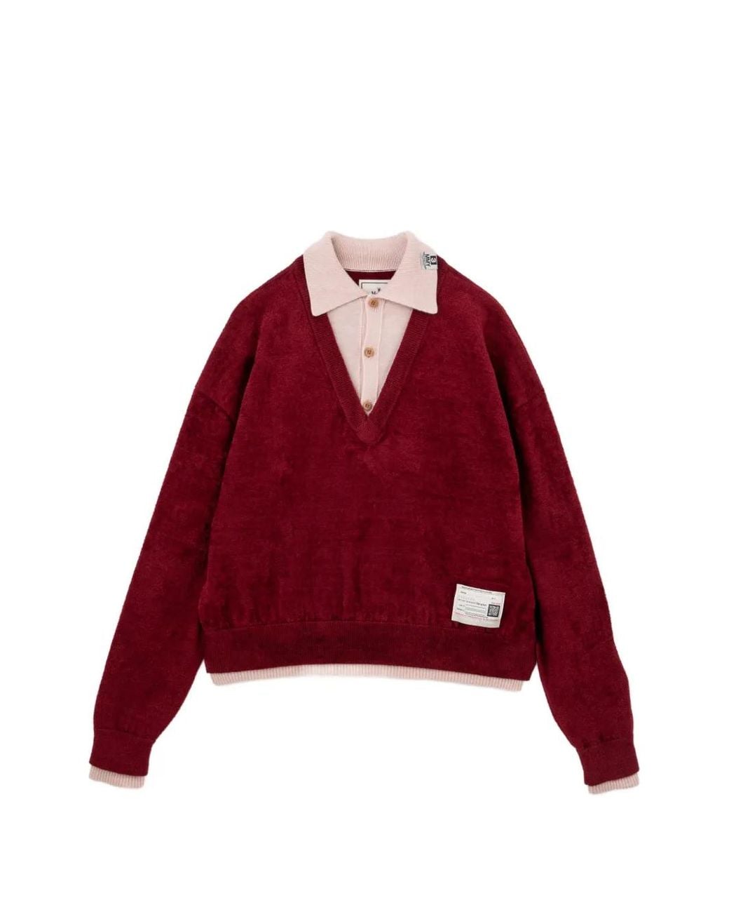 Maison Mihara Yasuhiro Red V-Neck Logo-Patch Jumper