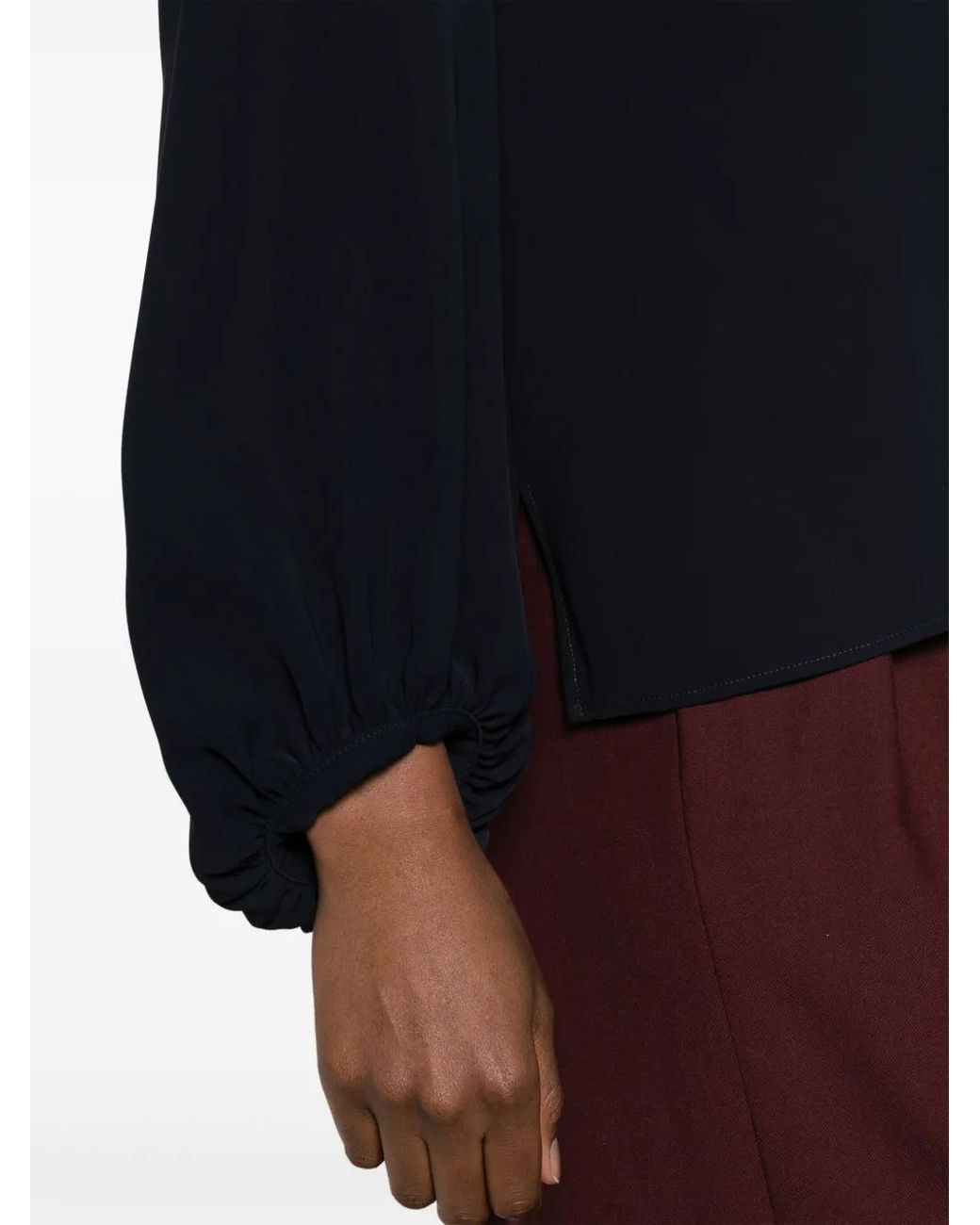 P.A.R.O.S.H. Black Bishop Sleeves Round-Neck Blouse