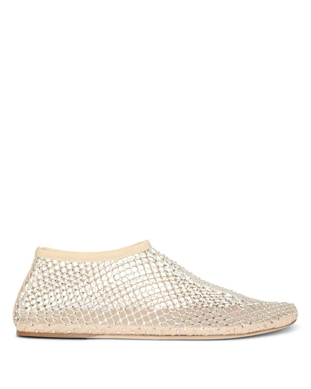Christopher Esber Natural Mesh Leather-Trim Crystal Embellished Ballerina Flats