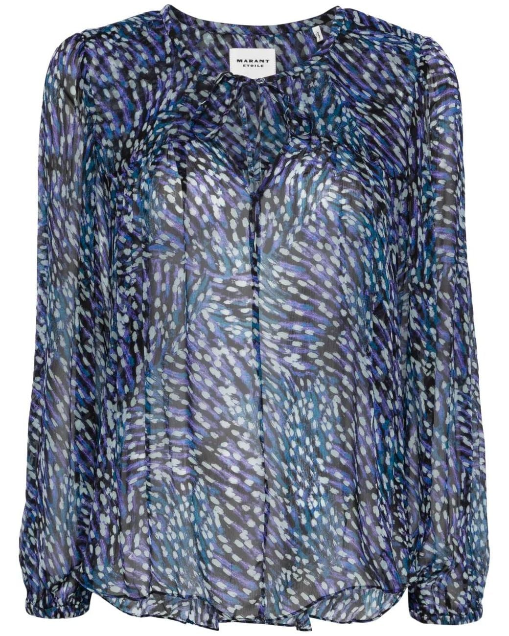 Isabel Marant Blue Abstract Pattern Semi-Sheer Blouse With Keyhole Detail