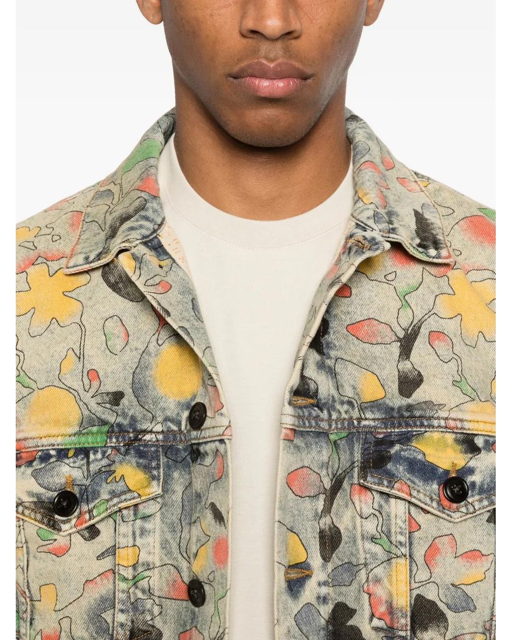 Paul Smith Good Fortune Floral' Print Denim Jacket in Natural for
