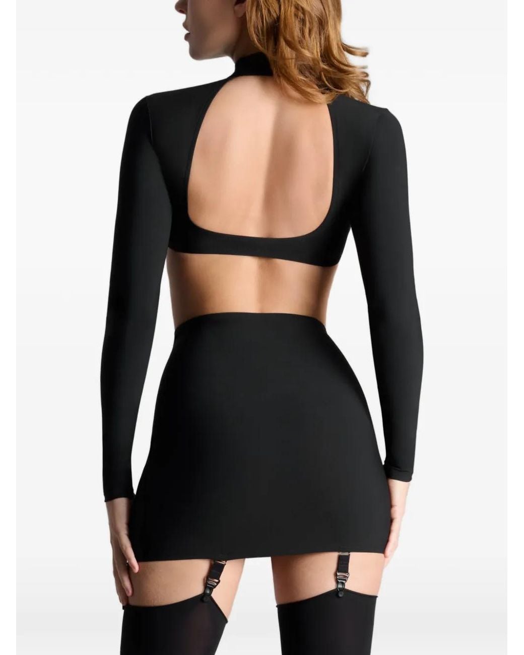 Maison Close Black Nuit Infinie Open-Back Long-Sleeves Top