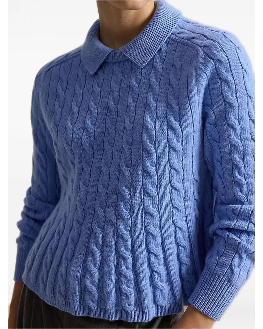 Polo Ralph Lauren Blue Cable Wool-Cashmere Peplum Jumper