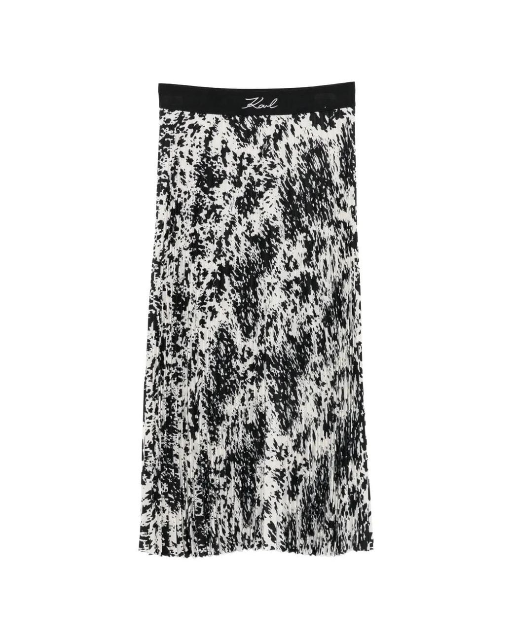 Karl Lagerfeld Black Pleated Logo-Waistband Midi Skirt