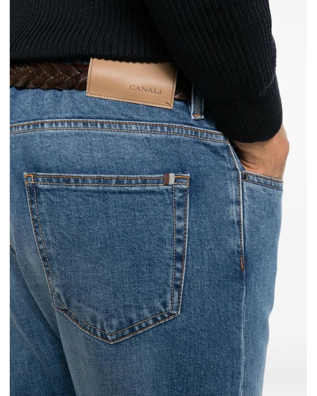 Canali Blue Faded Straight-Leg Jeans for men