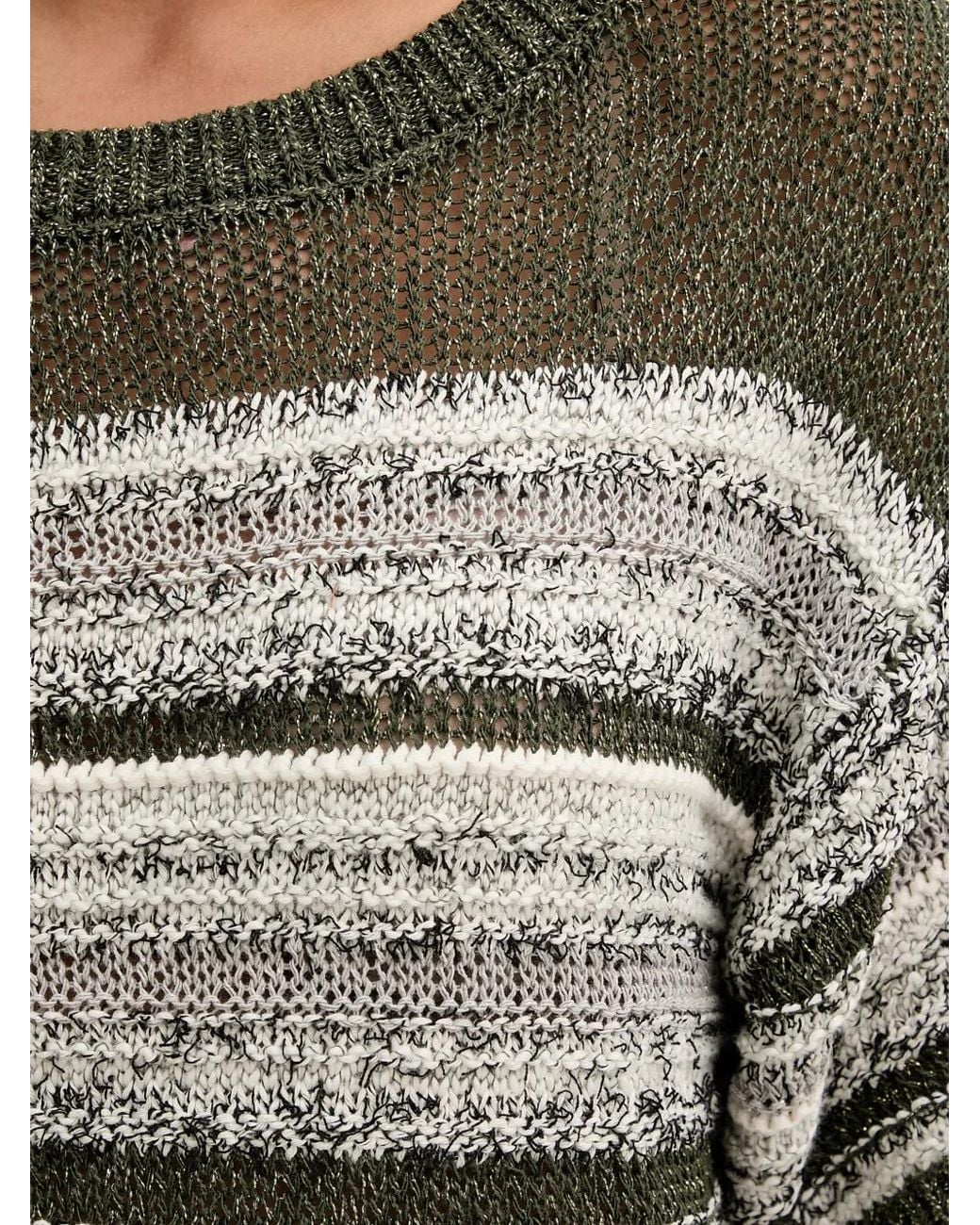 Benetton Gray Striped Short-Sleeved Cropped Sweater