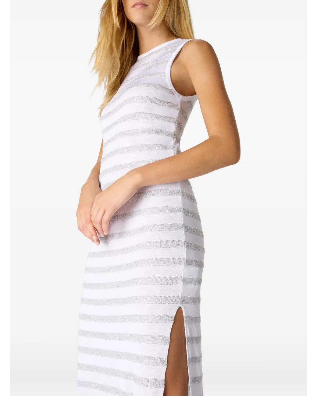 Missoni White Robe Longue Rayée À Design Sans Manches