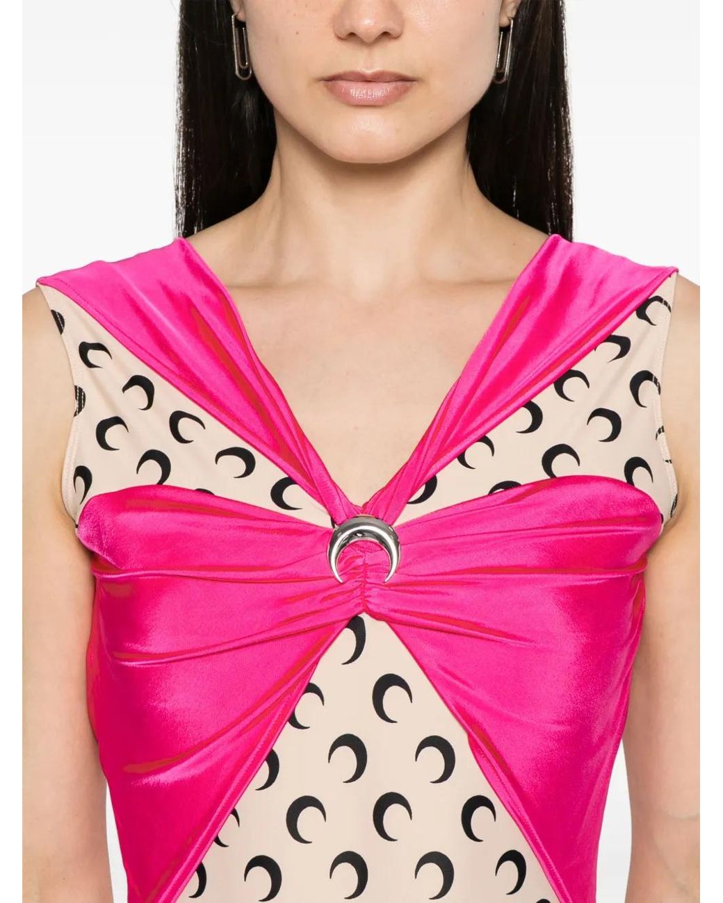 MARINE SERRE Pink Logo-Plaque Panelled Bodysuit