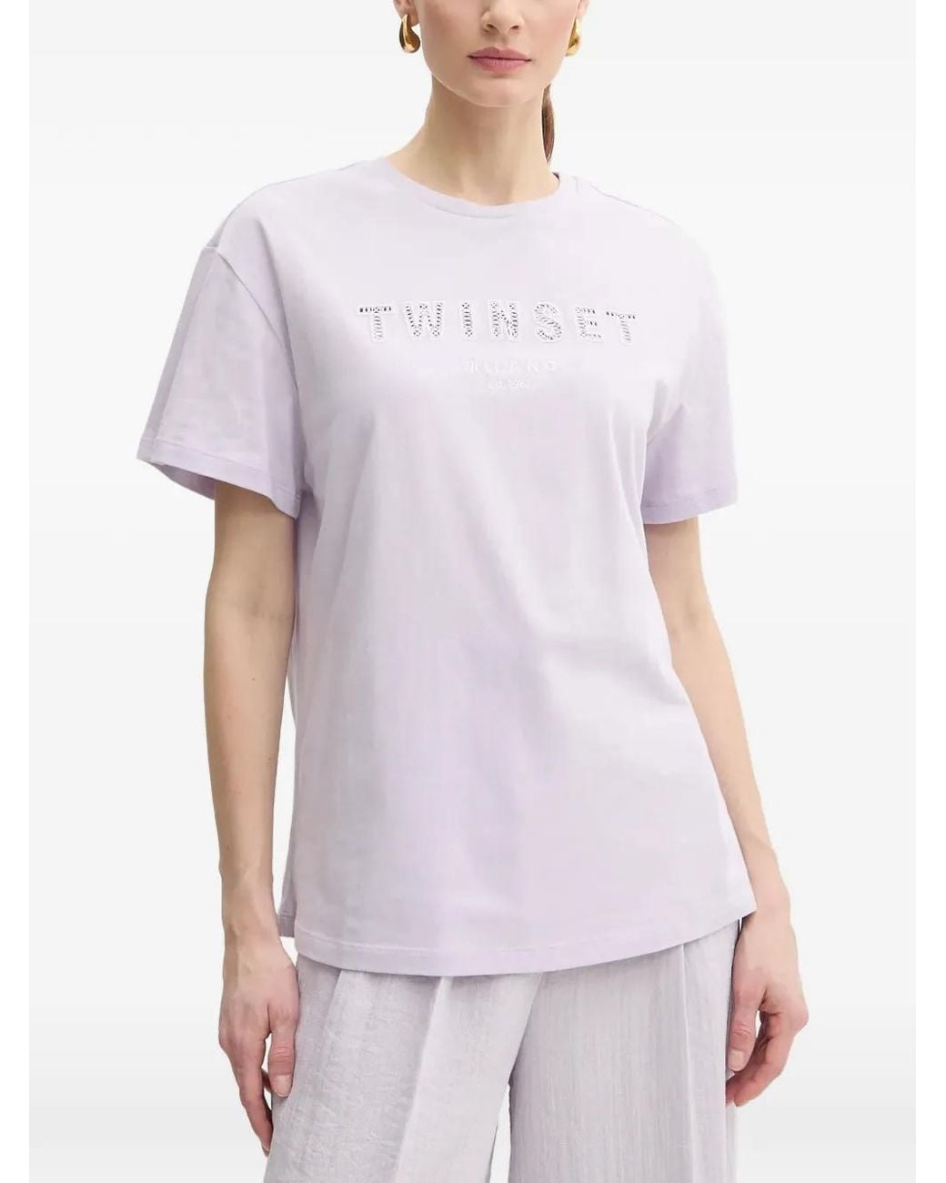 Twinset White Logo-Embellished T-Shirt