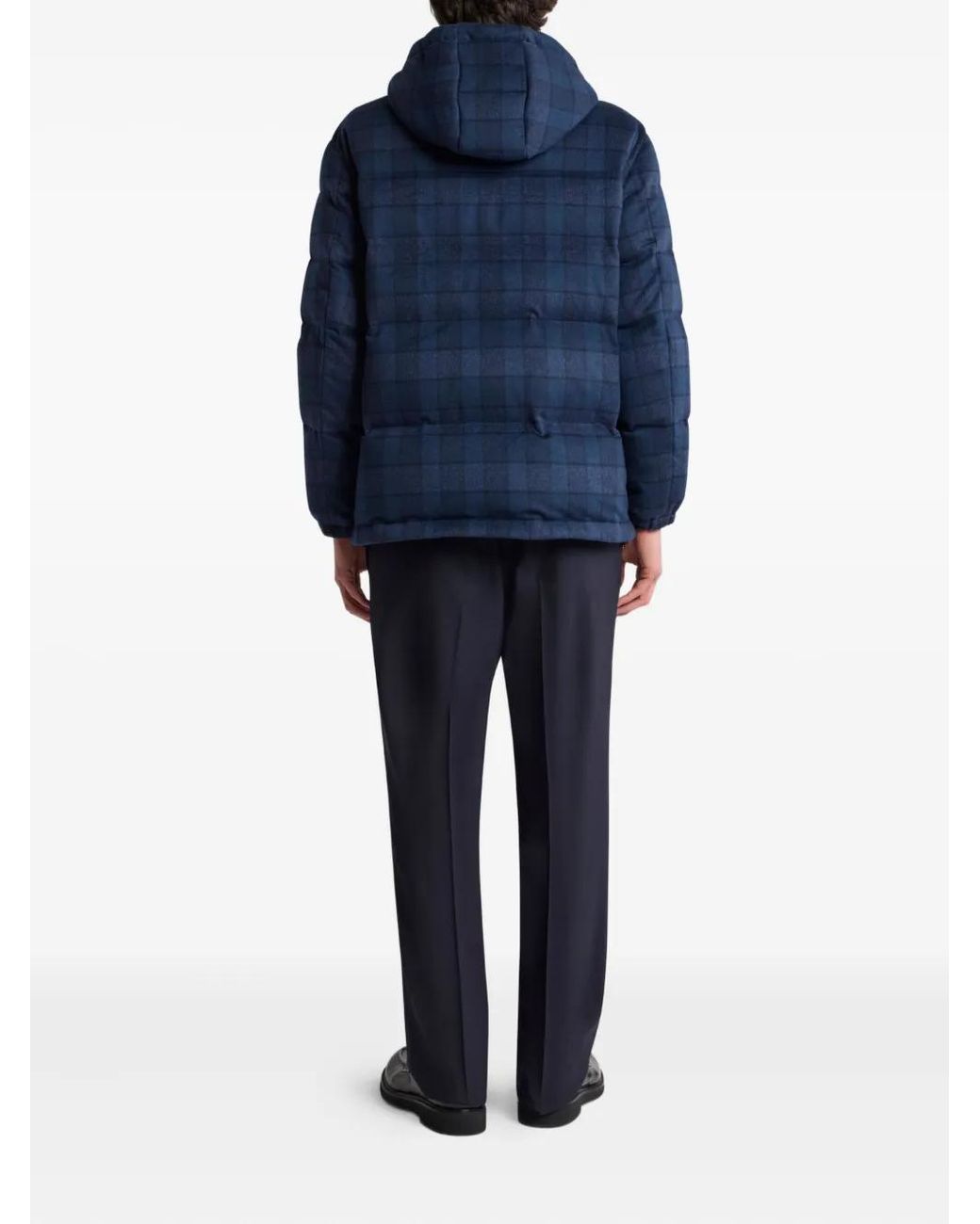 Etro Blue Wool And Cashmere Down Jacket With Check Motif for men
