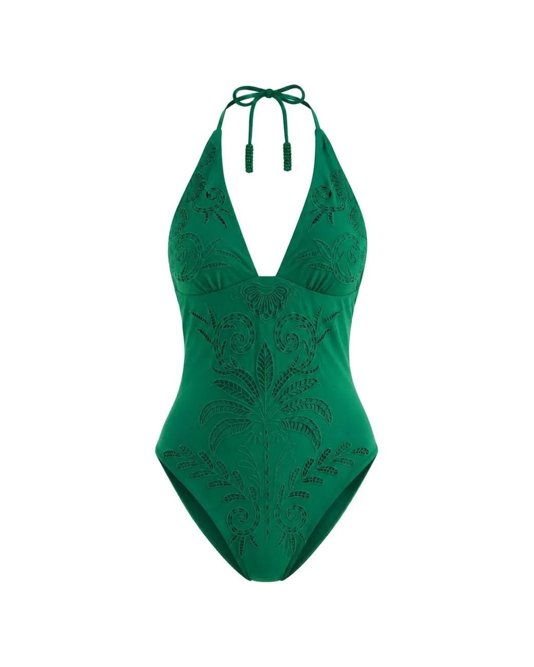 Farm Rio Green Broderie-Anglaise Halterneck Swimsuit