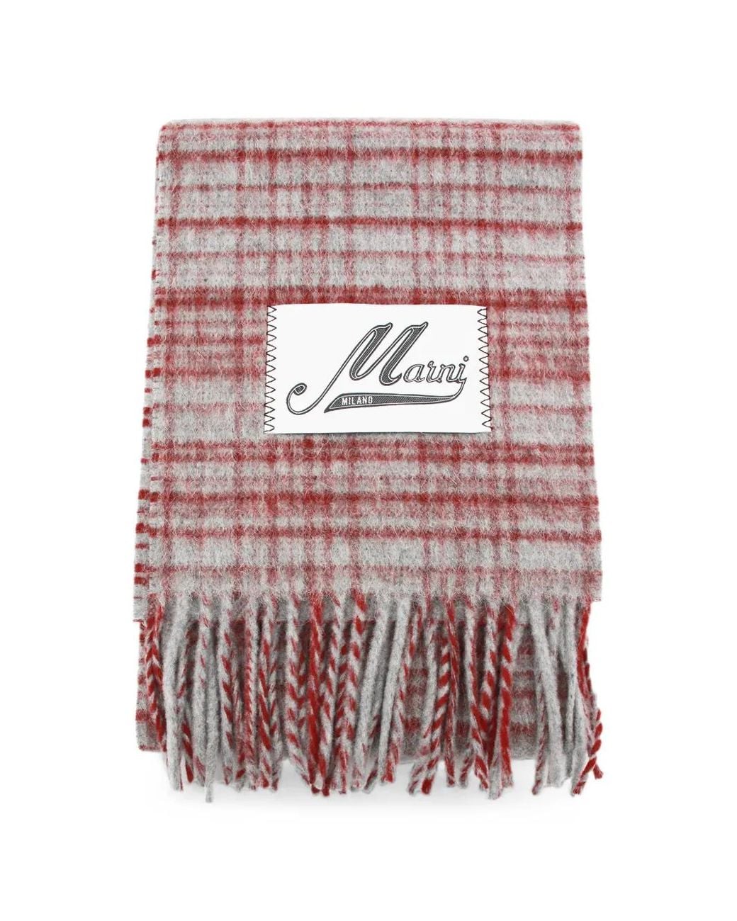 Marni White Checked Wool-Mohair Scarf for men