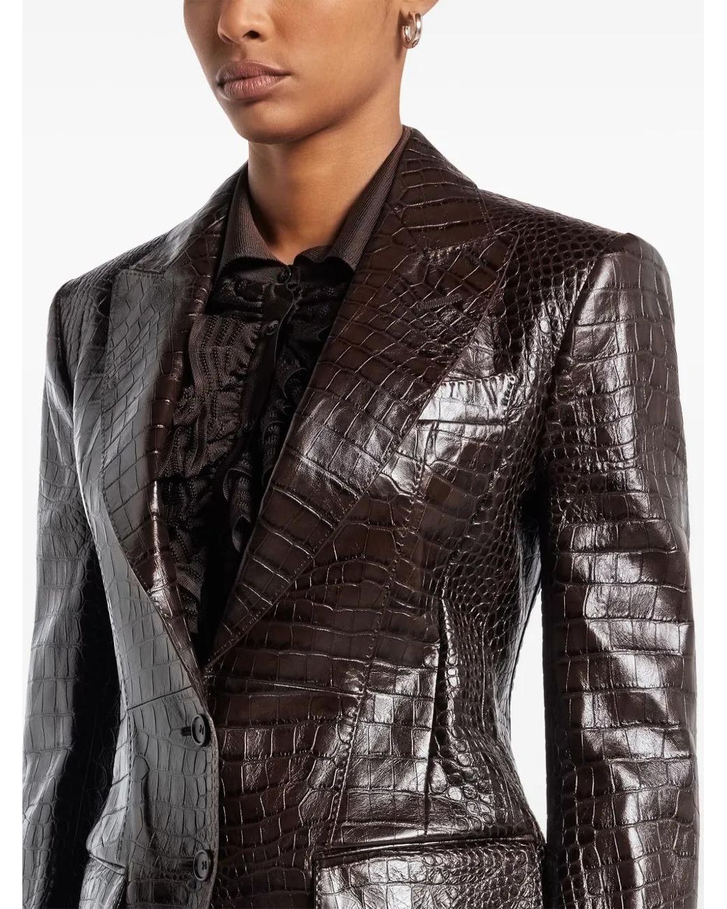 Tom Ford Leren Blazer Met Slangenleer-Effect in het Black