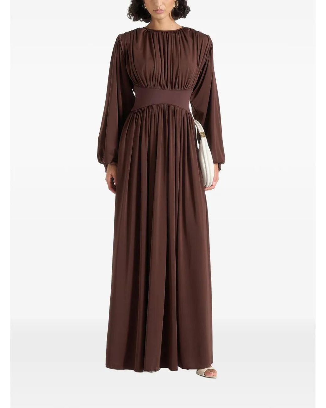 Manière De Voir Brown Ophelia Corset Maxi Dress With Detachable Sleeves