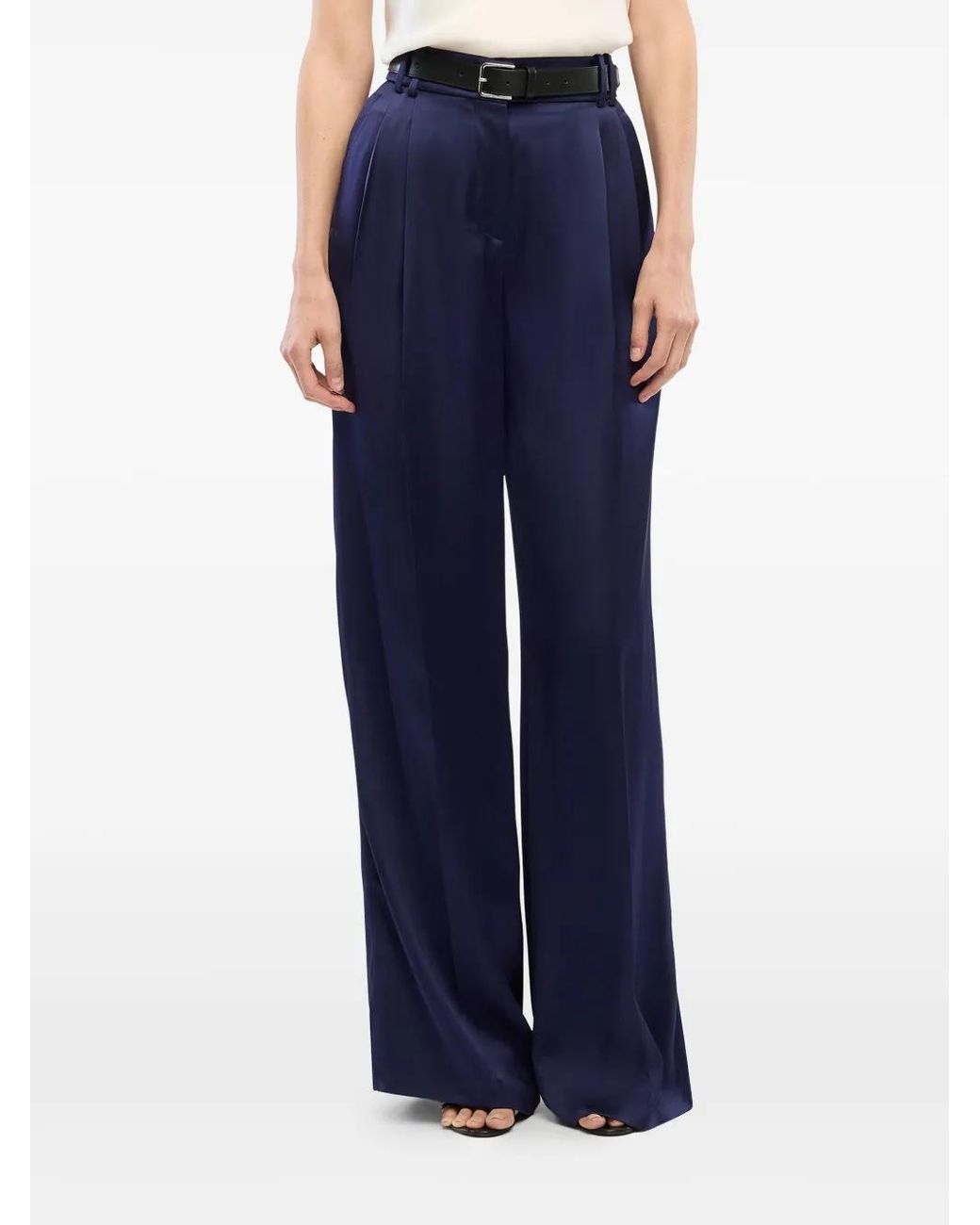 Another Tomorrow Blue Pleated Satin Trousers