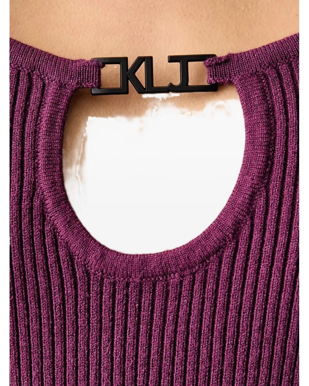 Knit Ribbed Purple Top KARL LAGERFELD Cut-Out Ribbed Long-Sleeve Top in Purple | Lyst