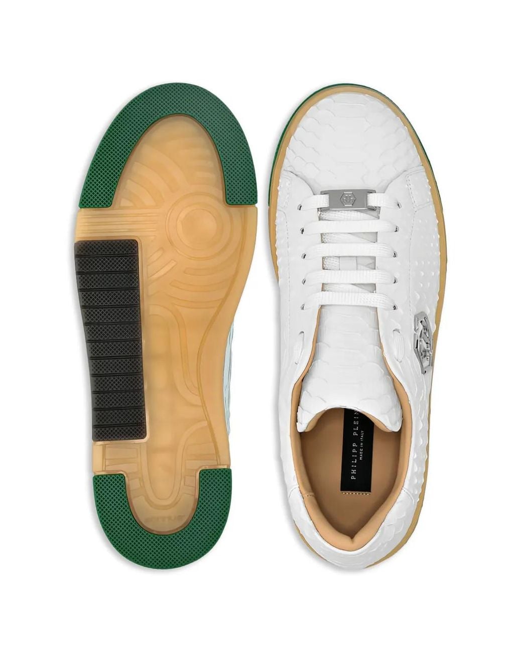 Philipp Plein White Python Logo Sneakers