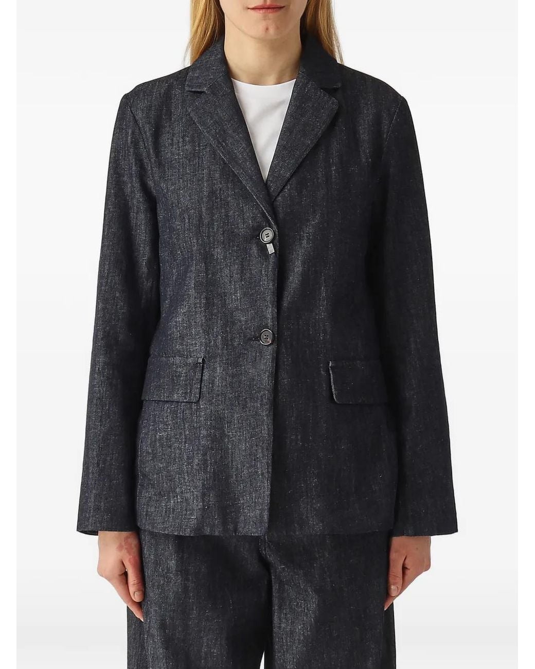 Max Mara Black Cotton Denim Single-Breasted Straight Blazer