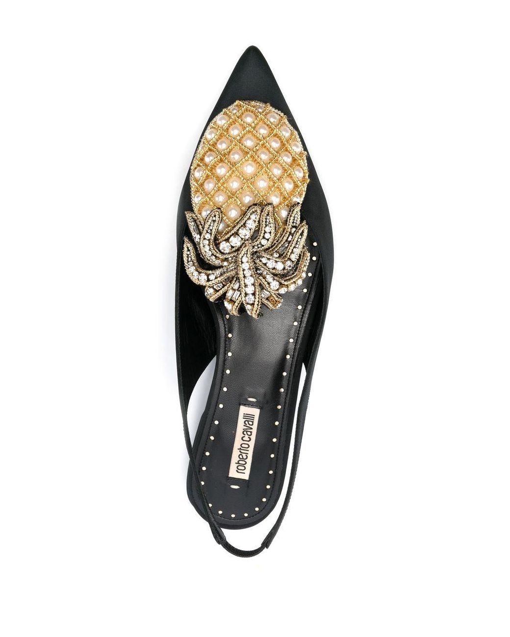 Roberto Cavalli Embellished-pineapple Slingback Ballerina Shoes in Black |  Lyst