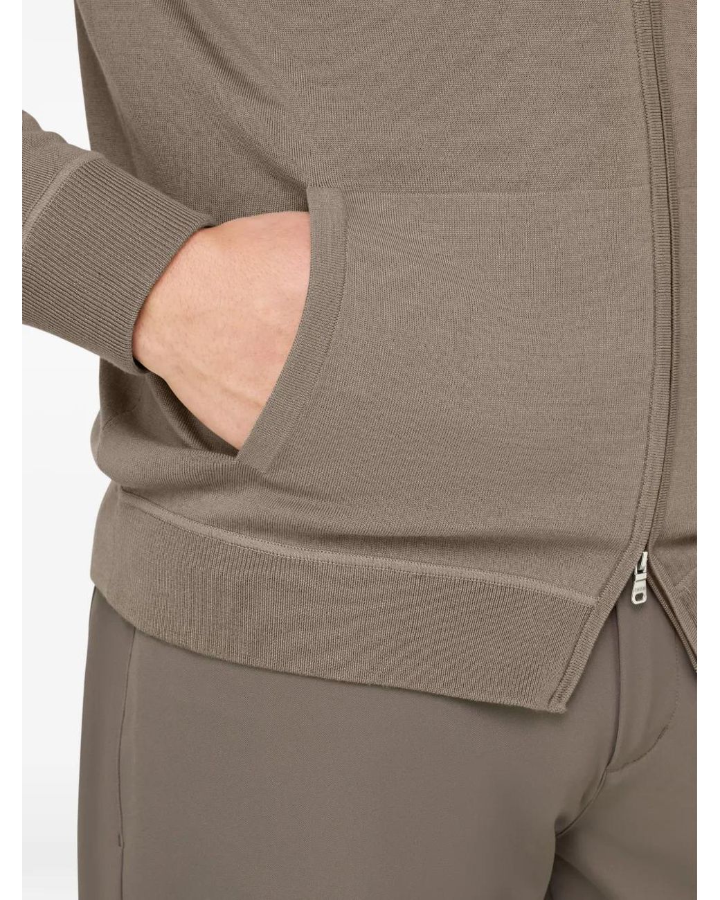 Boggi Brown Full-Zip Knitted Hoodie for men