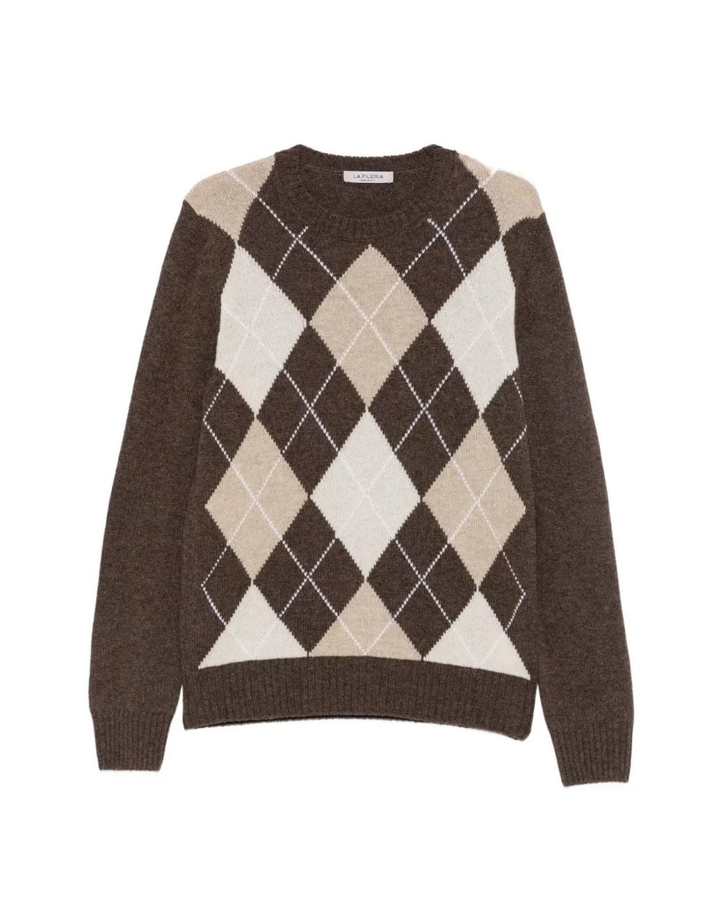 Fileria Brown Argyle-Knit Sweater for men