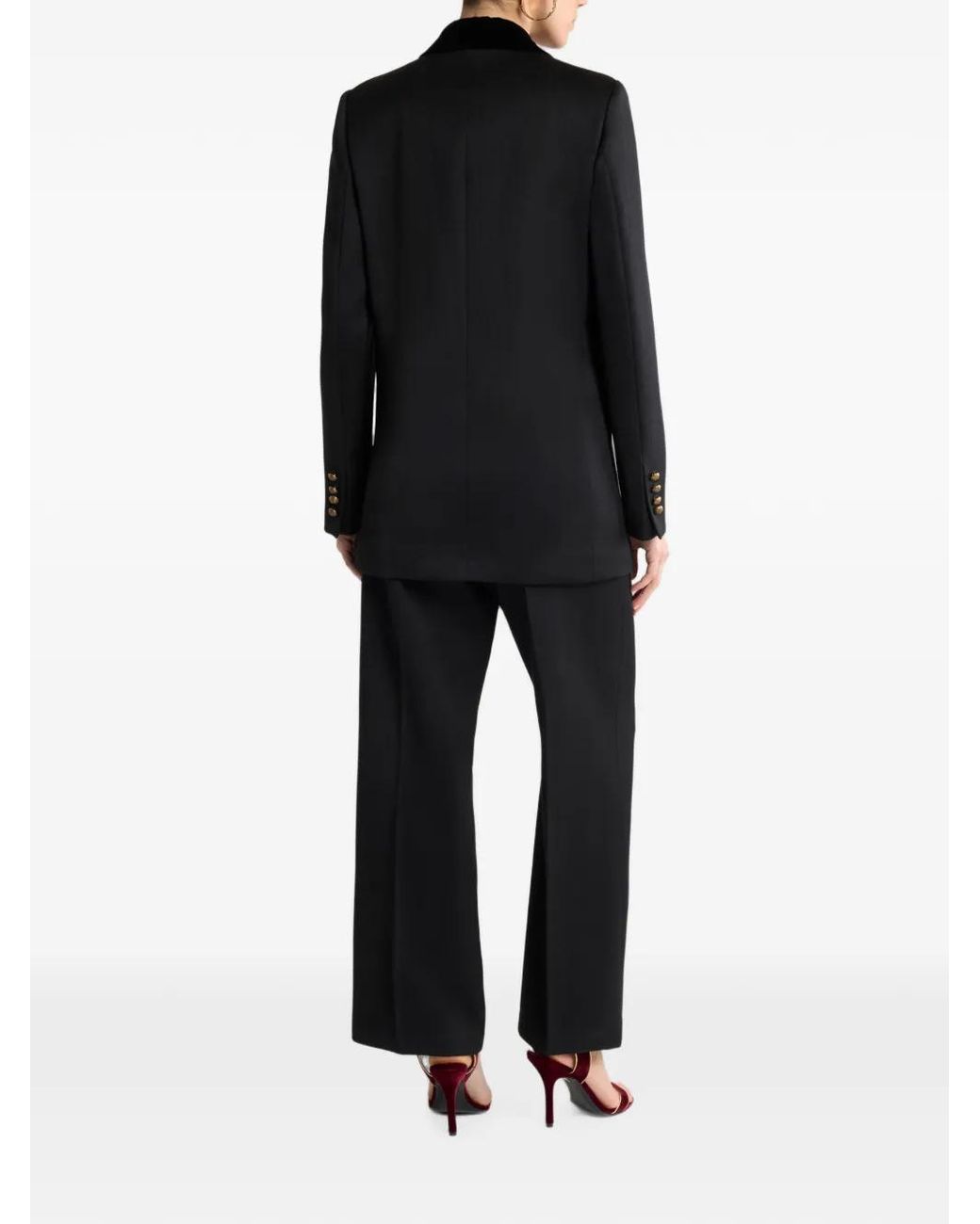 Etro Black Double-Breasted Wool Jacket With Velvet Insert